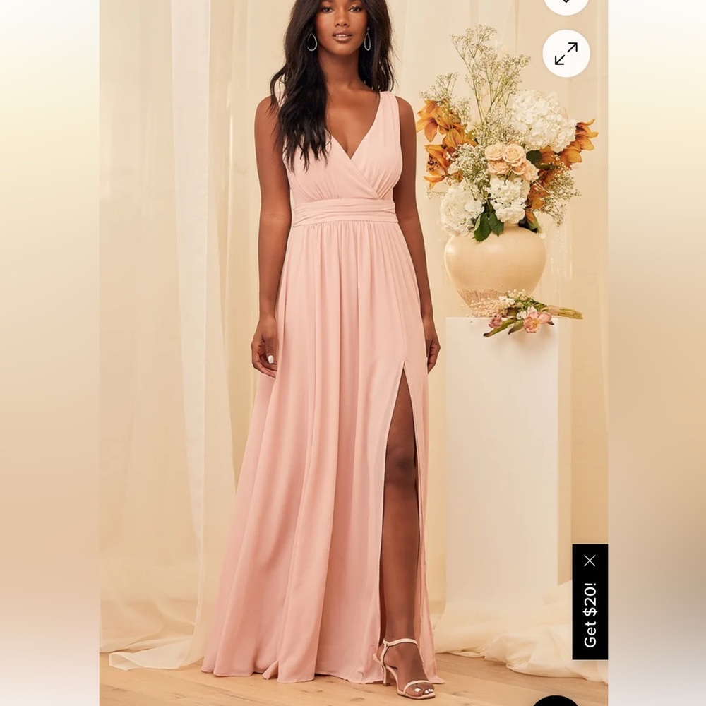 Lulu's Blush Thoughts of Hue Gardenia Surplice Maxi Dress Slit size Small